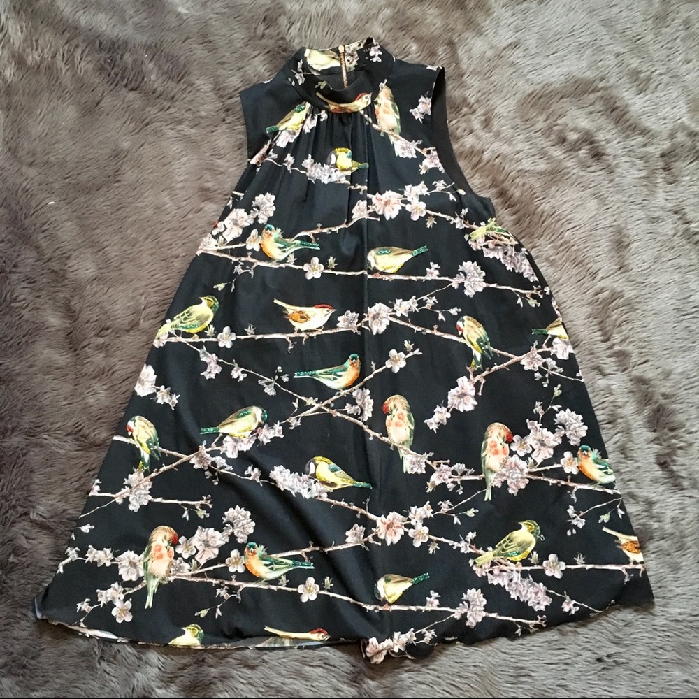 TED BAKER Bird Dress Beaded High Neck Small 2 EUC